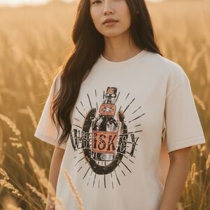 Cream Tee with Whiskey Bottle Graphic